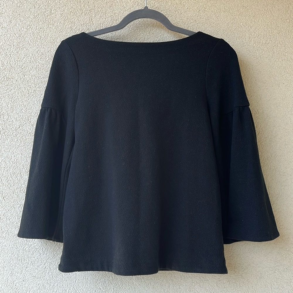 Black Boat Neck Bell Sleeve Top - XS